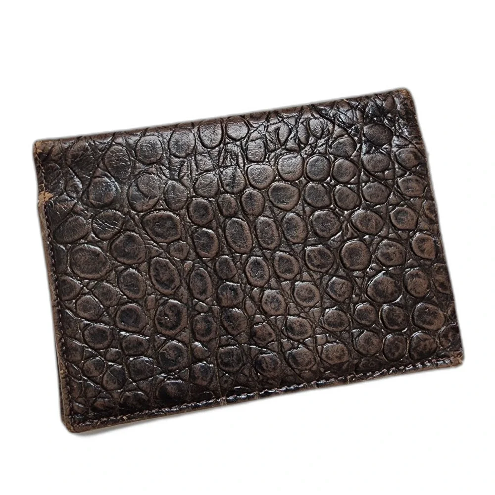 Brown Crocodile Grain Calf Passport Travel Wallet